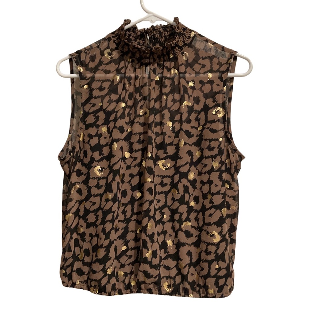 Express women’s Smocked Neck Blouse Leopard Print and Metallic